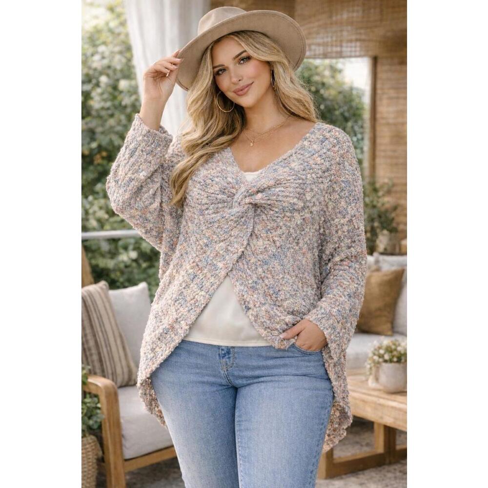NWT Textured Twist Sweater Top 2XL Multicolor Open Back Hi-Low Acrylic A16
